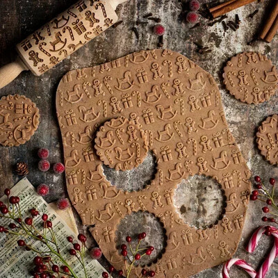 Nyomtatási sodrófák Szikla hópehely jávorszarvas fa dombornyomásos süti keksz Fondant torta mintás henger 35*5cm