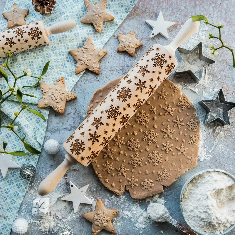 Nyomtatási sodrófák Szikla hópehely jávorszarvas fa dombornyomásos süti keksz Fondant torta mintás henger 35*5cm