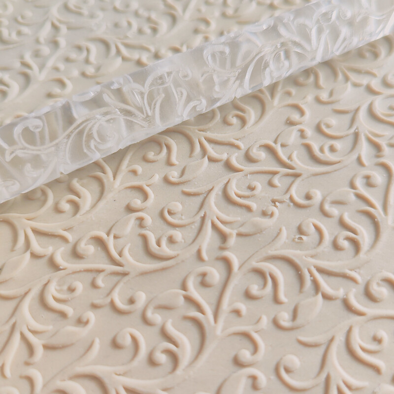 Dombornyomott sodrófa polimer agyag akril henger, konyhai kiegészítők, fondant cukor Craft, tortadíszítő eszközök örvényminta