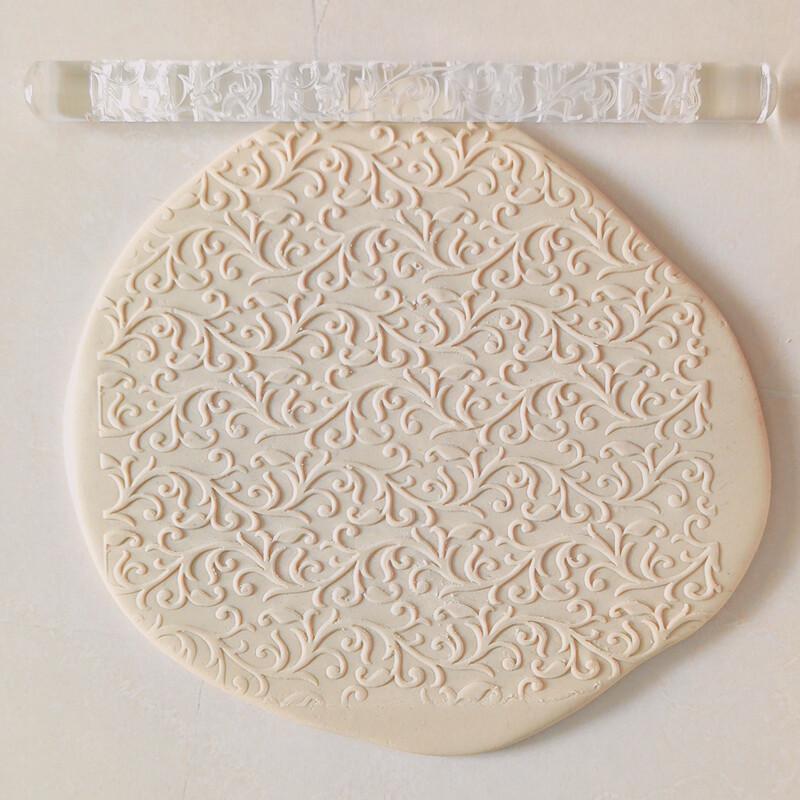 Dombornyomott sodrófa polimer agyag akril henger, konyhai kiegészítők, fondant cukor Craft, tortadíszítő eszközök örvényminta