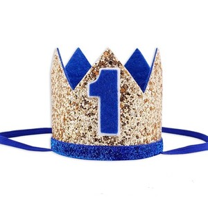 Zēna zila sudraba pirmās dzimšanas dienas cepure meitene zelta rozā priness kroņa numurs 1. 2 3 gadus veca ballīšu cepure, mirdzoša dzimšanas dienas galvas saite