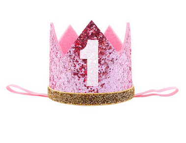 Zēna zila sudraba pirmās dzimšanas dienas cepure meitene zelta rozā priness kroņa numurs 1. 2 3 gadus veca ballīšu cepure, mirdzoša dzimšanas dienas galvas saite