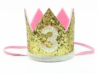 Zēna zila sudraba pirmās dzimšanas dienas cepure meitene zelta rozā priness kroņa numurs 1. 2 3 gadus veca ballīšu cepure, mirdzoša dzimšanas dienas galvas saite