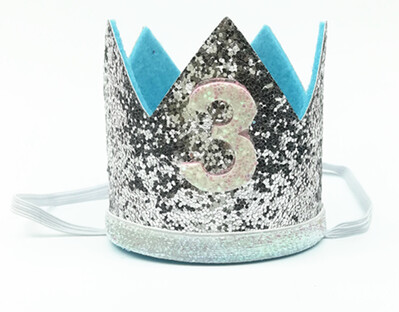 Zēna zila sudraba pirmās dzimšanas dienas cepure meitene zelta rozā priness kroņa numurs 1. 2 3 gadus veca ballīšu cepure, mirdzoša dzimšanas dienas galvas saite