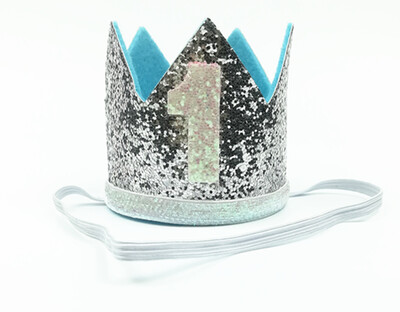 Zēna zila sudraba pirmās dzimšanas dienas cepure meitene zelta rozā priness kroņa numurs 1. 2 3 gadus veca ballīšu cepure, mirdzoša dzimšanas dienas galvas saite