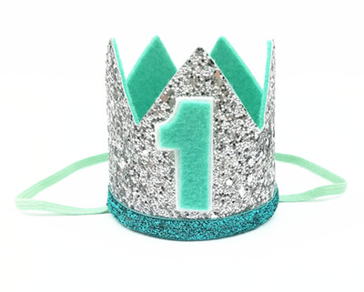 Zēna zila sudraba pirmās dzimšanas dienas cepure meitene zelta rozā priness kroņa numurs 1. 2 3 gadus veca ballīšu cepure, mirdzoša dzimšanas dienas galvas saite