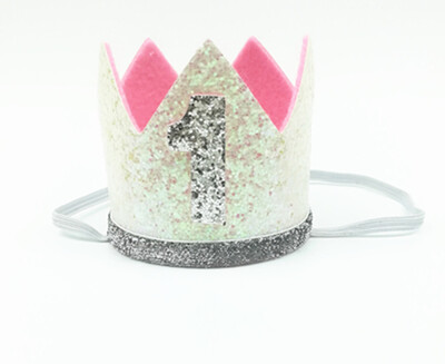 Zēna zila sudraba pirmās dzimšanas dienas cepure meitene zelta rozā priness kroņa numurs 1. 2 3 gadus veca ballīšu cepure, mirdzoša dzimšanas dienas galvas saite