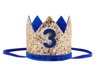 Zēna zila sudraba pirmās dzimšanas dienas cepure meitene zelta rozā priness kroņa numurs 1. 2 3 gadus veca ballīšu cepure, mirdzoša dzimšanas dienas galvas saite