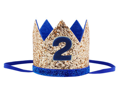 Zēna zila sudraba pirmās dzimšanas dienas cepure meitene zelta rozā priness kroņa numurs 1. 2 3 gadus veca ballīšu cepure, mirdzoša dzimšanas dienas galvas saite