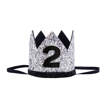 Zēna zila sudraba pirmās dzimšanas dienas cepure meitene zelta rozā priness kroņa numurs 1. 2 3 gadus veca ballīšu cepure, mirdzoša dzimšanas dienas galvas saite
