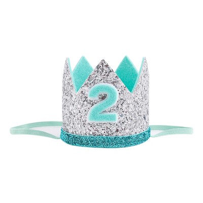 Zēna zila sudraba pirmās dzimšanas dienas cepure meitene zelta rozā priness kroņa numurs 1. 2 3 gadus veca ballīšu cepure, mirdzoša dzimšanas dienas galvas saite