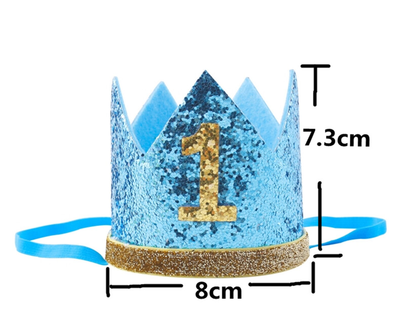 Zēna zila sudraba pirmās dzimšanas dienas cepure meitene zelta rozā priness kroņa numurs 1. 2 3 gadus veca ballīšu cepure, mirdzoša dzimšanas dienas galvas saite