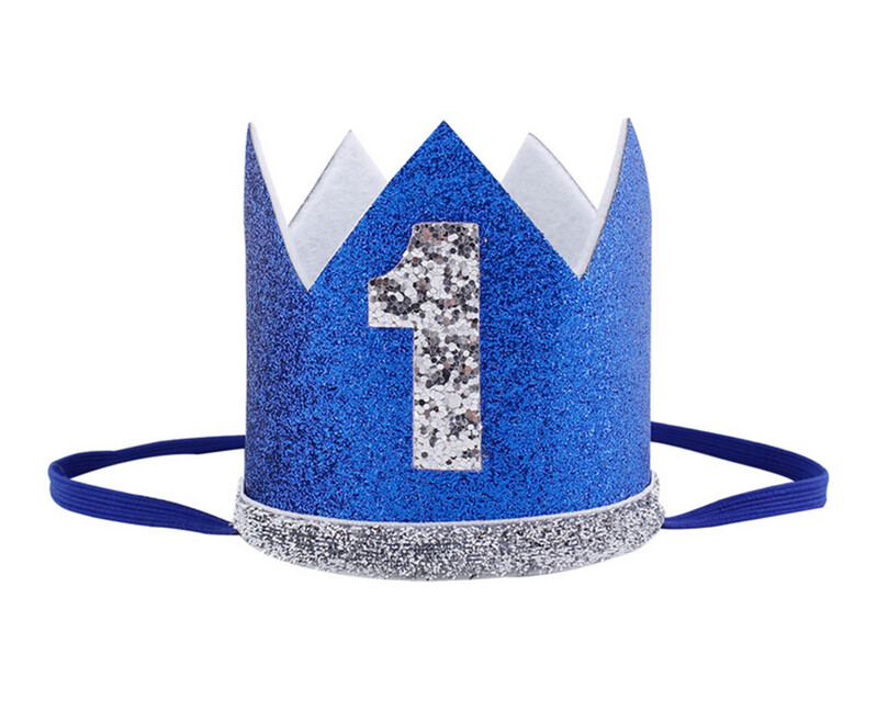 Zēna zila sudraba pirmās dzimšanas dienas cepure meitene zelta rozā priness kroņa numurs 1. 2 3 gadus veca ballīšu cepure, mirdzoša dzimšanas dienas galvas saite