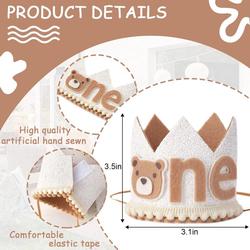 Kis Medve születésnapi kalap korona 1 éves születésnapi parti dekoráció gyerekek fiú lány baba zuhany kellékek fényképes helyszín elrendezése