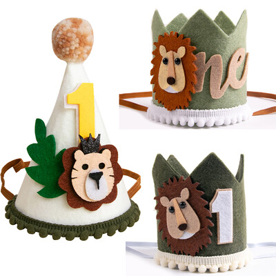 Wild One Birthday Καπέλο Forest Lion Crown Jungle Safari Party Decorations Kid 1st Birthday Gift photo booth photo prop