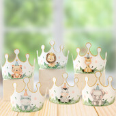 6gab Džungļu dzīvnieku tēmas kroņa dzimšanas dienas cepure Forest Safari dzimšanas dienas ballītes dekorēšana 1. dzimšanas dienas ballītes cepure Wild One Supplies