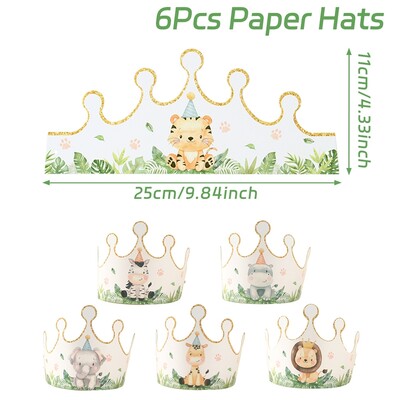6gab Džungļu dzīvnieku tēmas kroņa dzimšanas dienas cepure Forest Safari dzimšanas dienas ballītes dekorēšana 1. dzimšanas dienas ballītes cepure Wild One Supplies