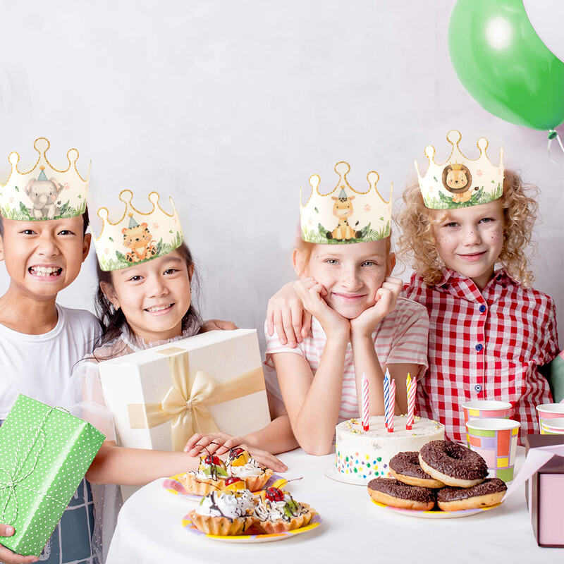 6gab Džungļu dzīvnieku tēmas kroņa dzimšanas dienas cepure Forest Safari dzimšanas dienas ballītes dekorēšana 1. dzimšanas dienas ballītes cepure Wild One Supplies