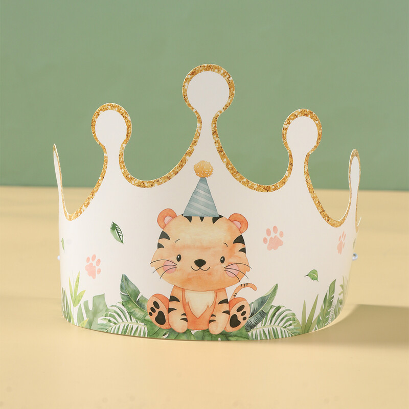 6gab Džungļu dzīvnieku tēmas kroņa dzimšanas dienas cepure Forest Safari dzimšanas dienas ballītes dekorēšana 1. dzimšanas dienas ballītes cepure Wild One Supplies
