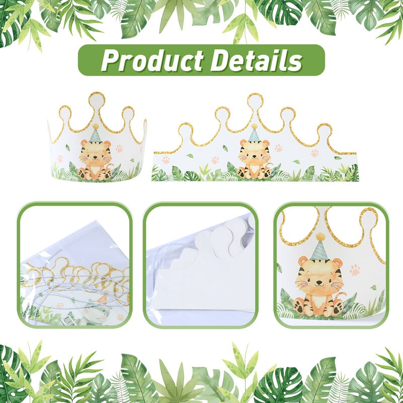 6gab Džungļu dzīvnieku tēmas kroņa dzimšanas dienas cepure Forest Safari dzimšanas dienas ballītes dekorēšana 1. dzimšanas dienas ballītes cepure Wild One Supplies