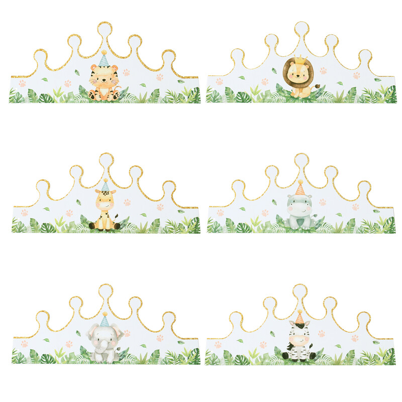 6gab Džungļu dzīvnieku tēmas kroņa dzimšanas dienas cepure Forest Safari dzimšanas dienas ballītes dekorēšana 1. dzimšanas dienas ballītes cepure Wild One Supplies