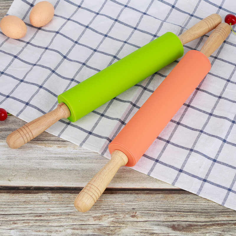 Szilikon sodrófa forgatható görgős sodrófa konyhai fa fogantyús sodrófa gombóc bőrnyomó lisztrudas sütőeszköz