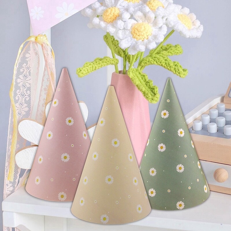 6db százszorszép papírkalapok zöld sárga rózsaszín születésnapi sapka gyerekeknek babaváró születésnapi parti dekorációk barkács kellékek fotó kellékek