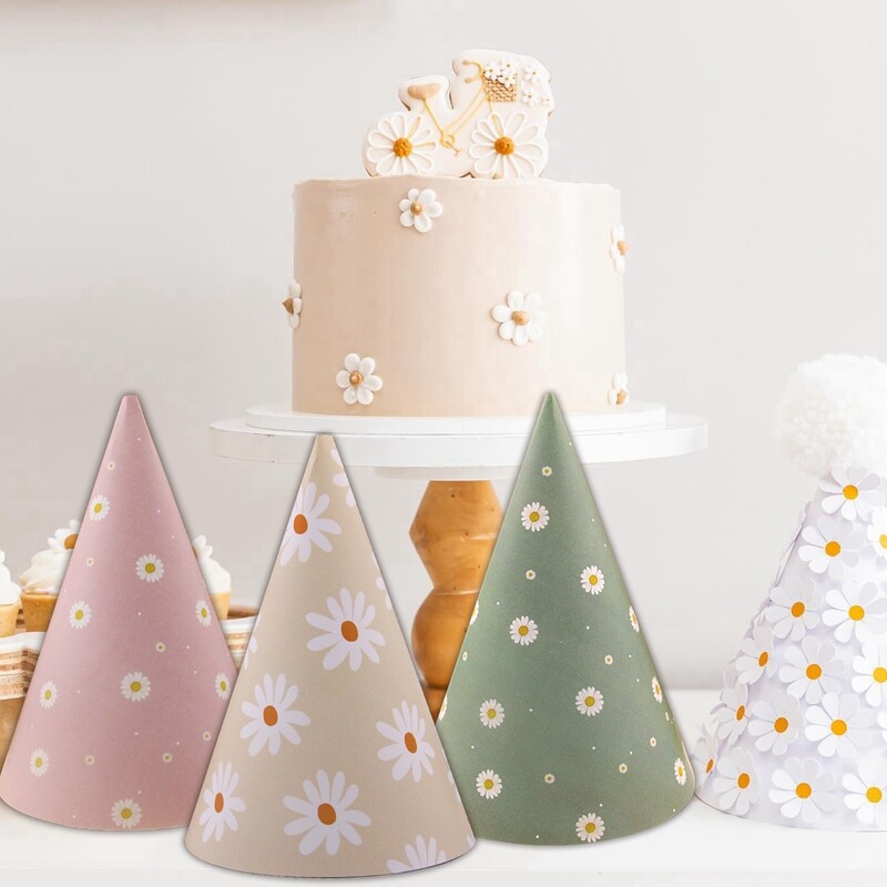 6db százszorszép papírkalapok zöld sárga rózsaszín születésnapi sapka gyerekeknek babaváró születésnapi parti dekorációk barkács kellékek fotó kellékek