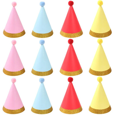 12 τεμ. Glitter παιδικό καπέλο γενεθλίων μονόχρωμο κωνικό καπέλο για ενήλικες, αγόρια, κορίτσια, πάρτι γενεθλίων, φωτογραφικά στηρίγματα Διακοσμήσεις για ντους μωρών