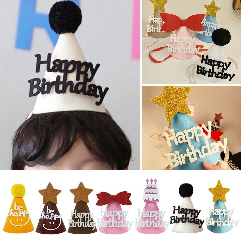 Kūrybinga kepurė su gimtadieniu Miela Bowknot kūgio galvos juostos kepurė „pasidaryk pats“ rankų darbo vakarėlio dekoro nuotraukų rekvizitas suaugusiems vaikams