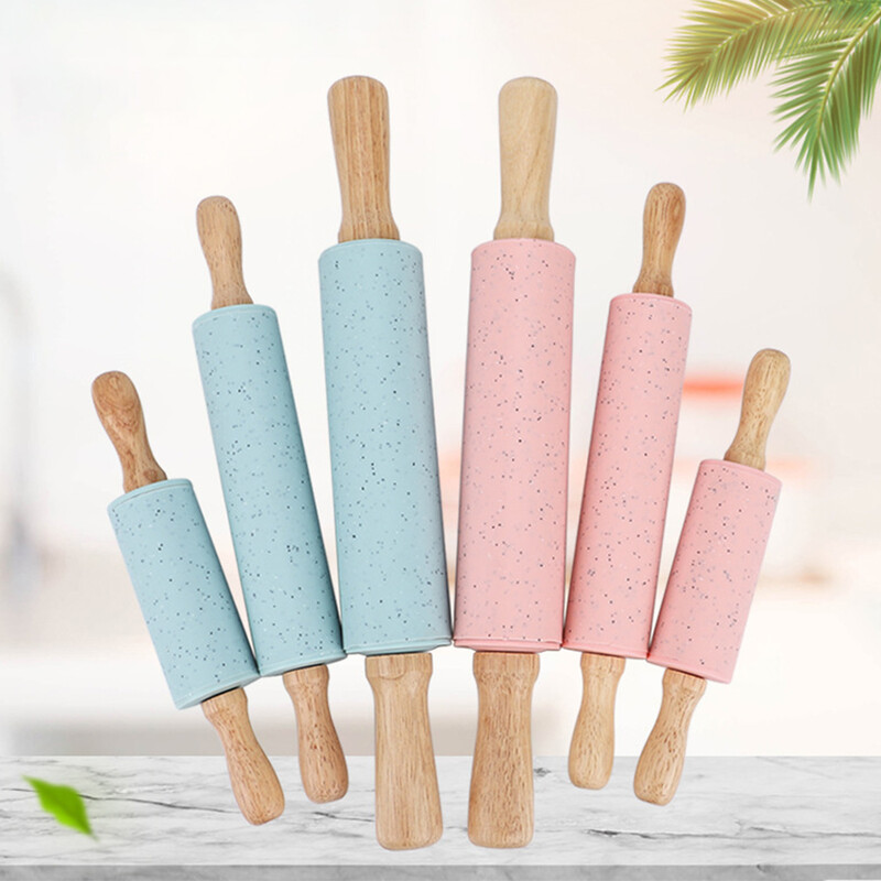 Silikoninis kočo tešlos miltų volelis Nelipnus medinės rankenos virtuvės kepimo kepimo įrankiai makaronų sausainių tešlai