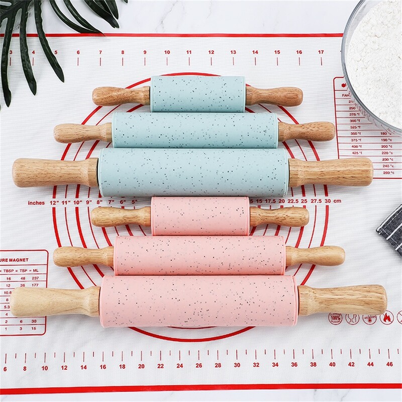 Silikoninis kočo tešlos miltų volelis Nelipnus medinės rankenos virtuvės kepimo kepimo įrankiai makaronų sausainių tešlai