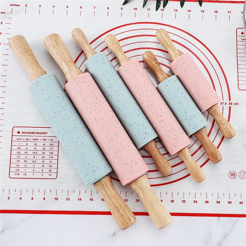 Silikoninis kočo tešlos miltų volelis Nelipnus medinės rankenos virtuvės kepimo kepimo įrankiai makaronų sausainių tešlai