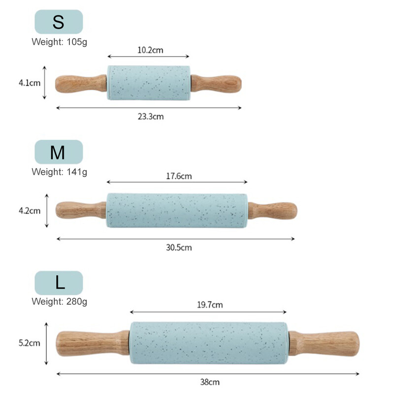 Silikoninis kočo tešlos miltų volelis Nelipnus medinės rankenos virtuvės kepimo kepimo įrankiai makaronų sausainių tešlai