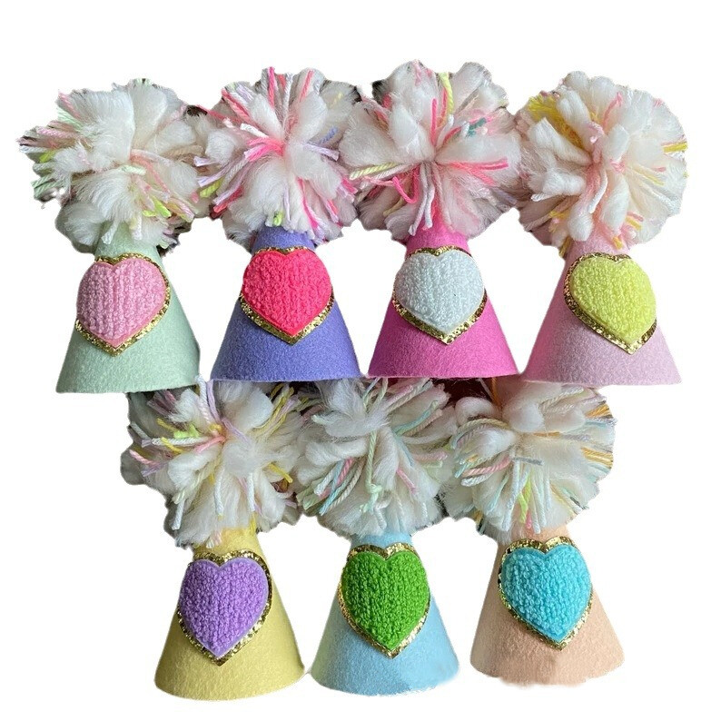 Baba pasztell rózsaszín lila szivárvány születésnapi kalapok Boldog születésnapi parti kúpos sapka pom pomokkal 100 napos babazuhany dekorációval