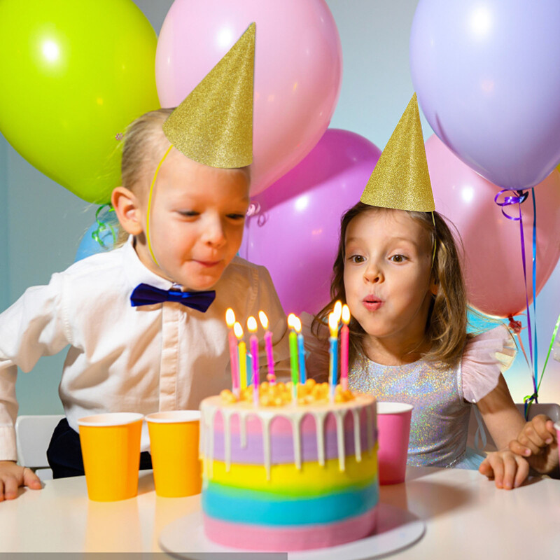 12 db Születésnapi Kalap Kalap Party Felnőtteknek Első Prop Kúp alakú Csillogó Ragasztó Gyermek