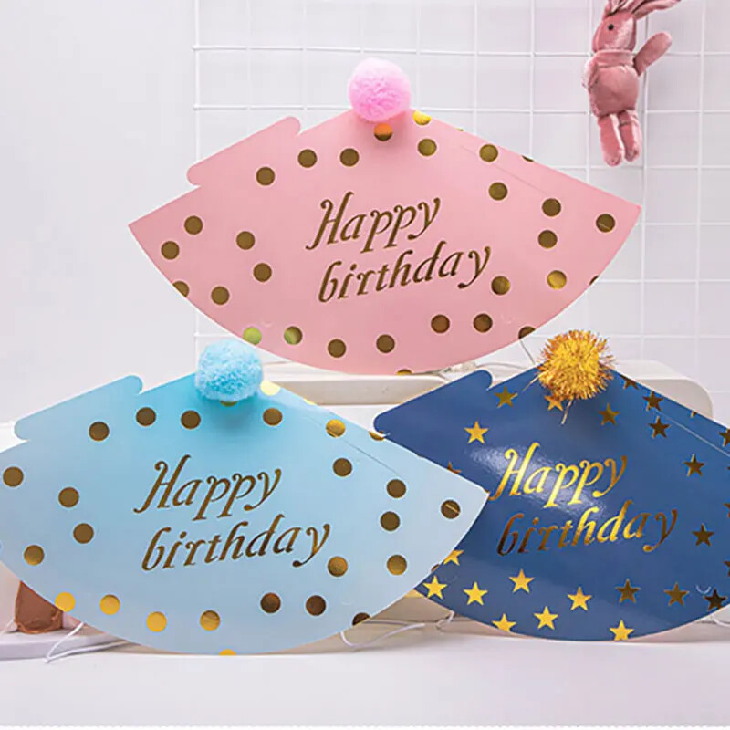 10db Boldog születésnapot kalapok pöttyös filc pomponok papír kúpos sapkák babazuhany felnőtt gyermekek születésnapi parti dekorációs kellékek