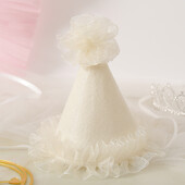 Bézs csipke filc születésnapi sapka party fejdísz fotó kellékek 1 szett 1 db.