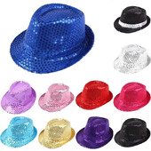 1 PC Jazz Hat Csillogó Flitter Cosplay Prop Performance Jelmez Hip Hop Singer Női Férfi Csillogó Gyöngyös Kalap Táncelőadás