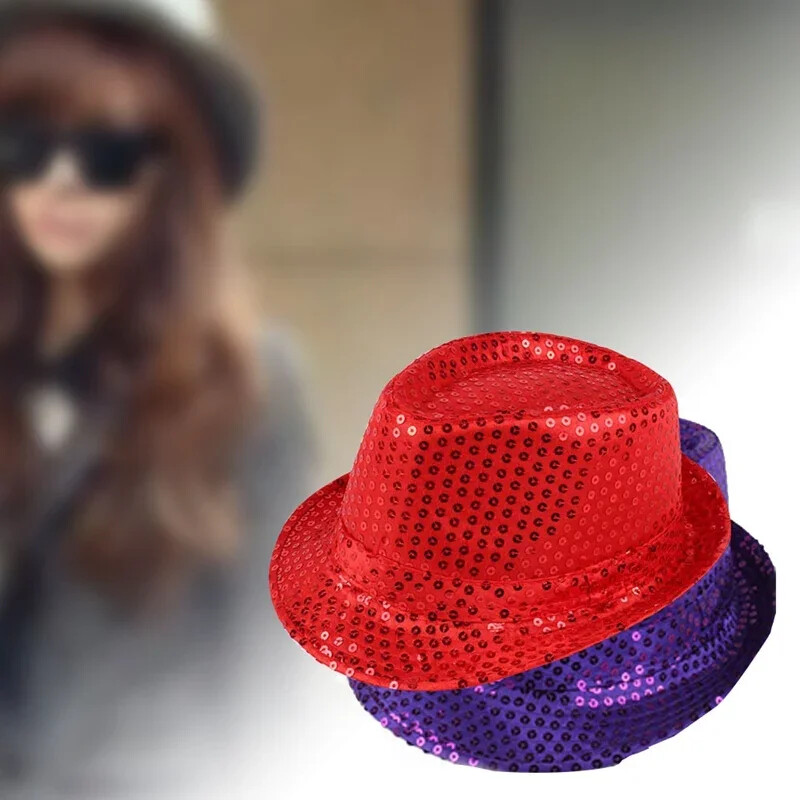 1 PC Jazz Hat Csillogó Flitter Cosplay Prop Performance Jelmez Hip Hop Singer Női Férfi Csillogó Gyöngyös Kalap Táncelőadás