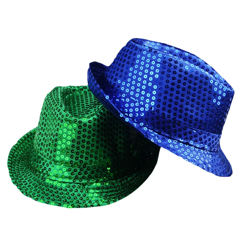 1 PC Jazz Hat Csillogó Flitter Cosplay Prop Performance Jelmez Hip Hop Singer Női Férfi Csillogó Gyöngyös Kalap Táncelőadás