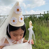 INS első gyerekszületésnapi százszorszép filc sapka kislány virágos kalap hálós fejfedő