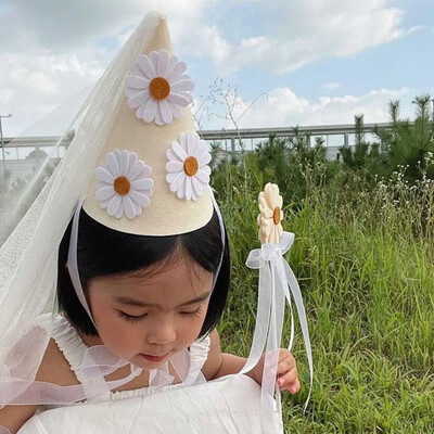 INS első gyerekszületésnapi százszorszép filc sapka kislány virágos kalap hálós fejfedő