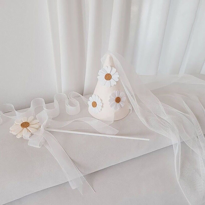 INS első gyerekszületésnapi százszorszép filc sapka kislány virágos kalap hálós fejfedő