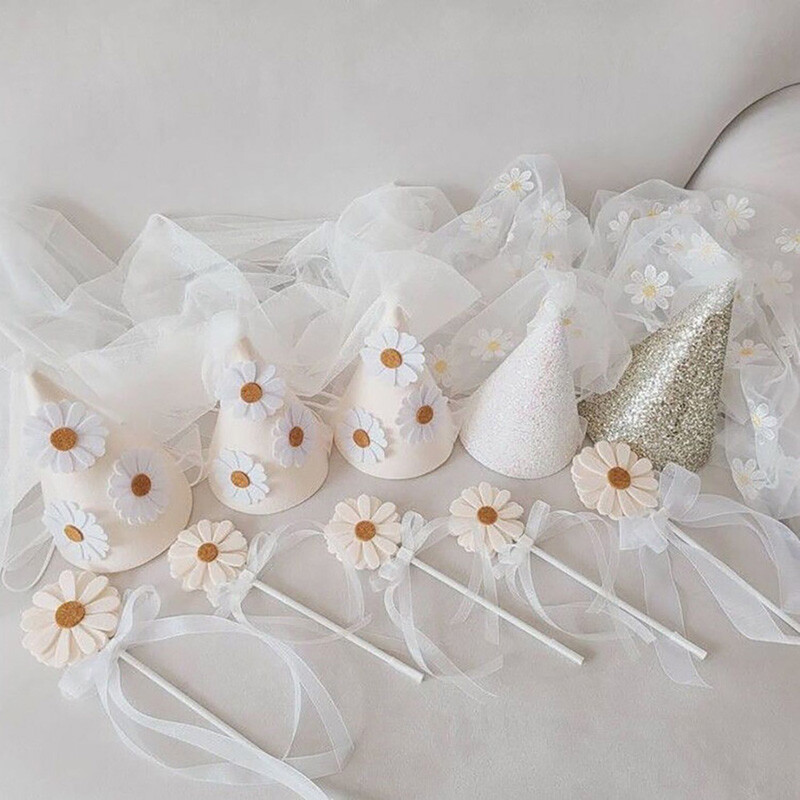 INS első gyerekszületésnapi százszorszép filc sapka kislány virágos kalap hálós fejfedő