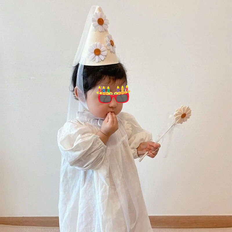 INS első gyerekszületésnapi százszorszép filc sapka kislány virágos kalap hálós fejfedő