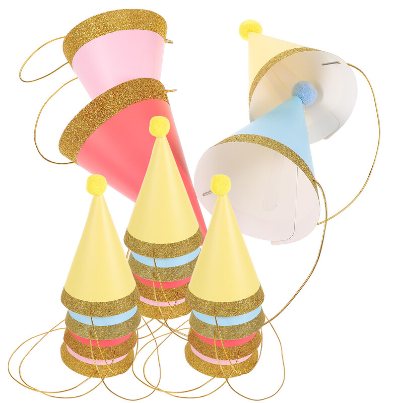 12db Kids Pom Pom Születésnapi Kalapok Kalapok Kalap Csillogó Party Golden Rim fotókellékek gyerekeknek (rózsaszín, piros, sárga,