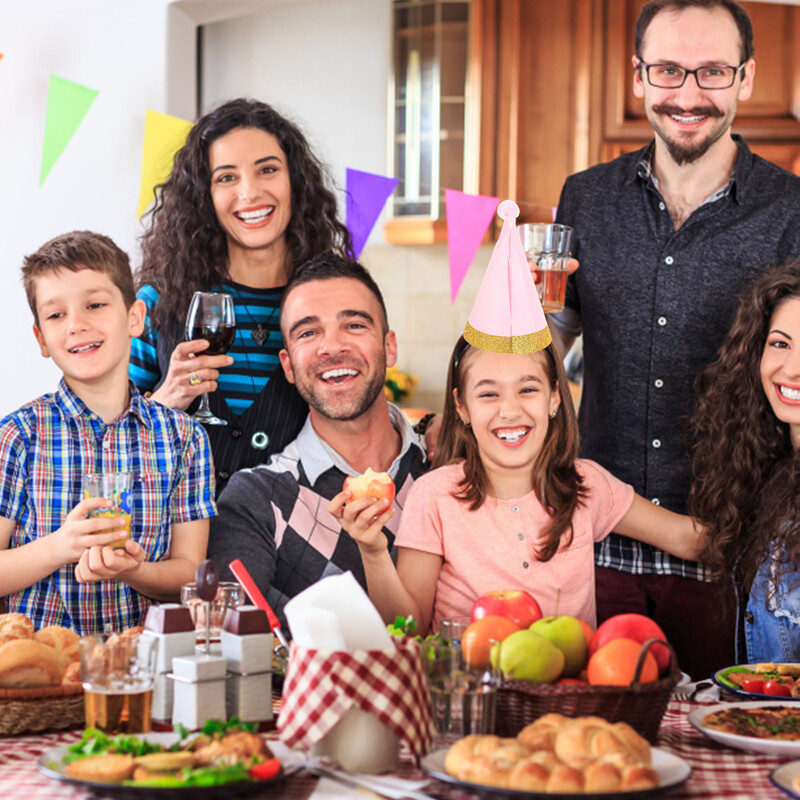 12db Kids Pom Pom Születésnapi Kalapok Kalapok Kalap Csillogó Party Golden Rim fotókellékek gyerekeknek (rózsaszín, piros, sárga,