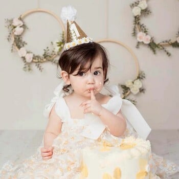 Λινάτσα Baby Birthday Hat Baby Shower First 1st Happy Birthday Hats 1 2 3 Years Boy Girl Linn Headband Cap Cap Photo Props