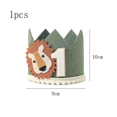 1db Oroszlán mackó egyéves korona születésnapi kalapok gyerekek rajzfilm állat dzsungel Boldog születésnapot baba zuhany Wild One Party dekoráció